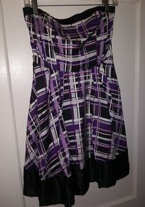 Purple plaid strapless baby doll dress